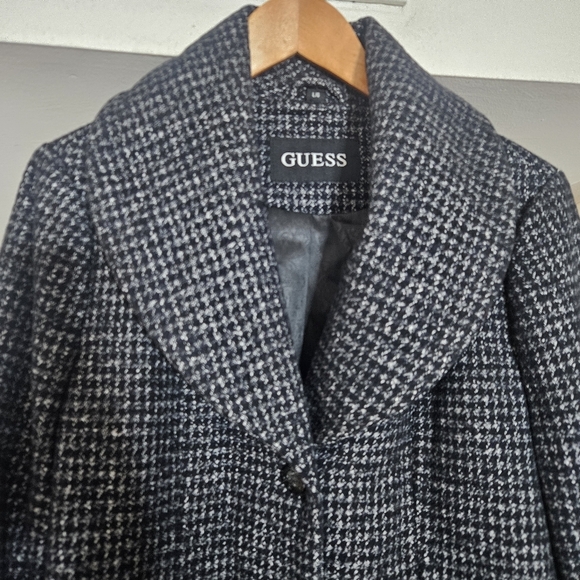 GUESS Wool-Blend Black/White Houndstooth Lined Coat Jacket Women’s Large - Picture 11 of 11